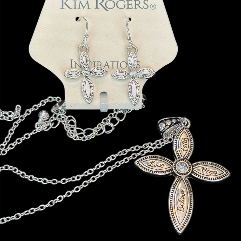 Kim Rogers‎ Inspirational Silver Cross Necklace and Earrings